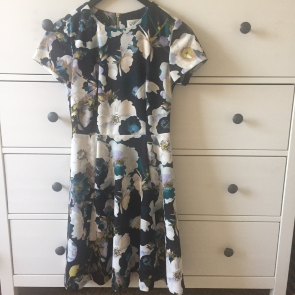 Eliza J Short Sleeve Flare Floral Dress 0P Petite